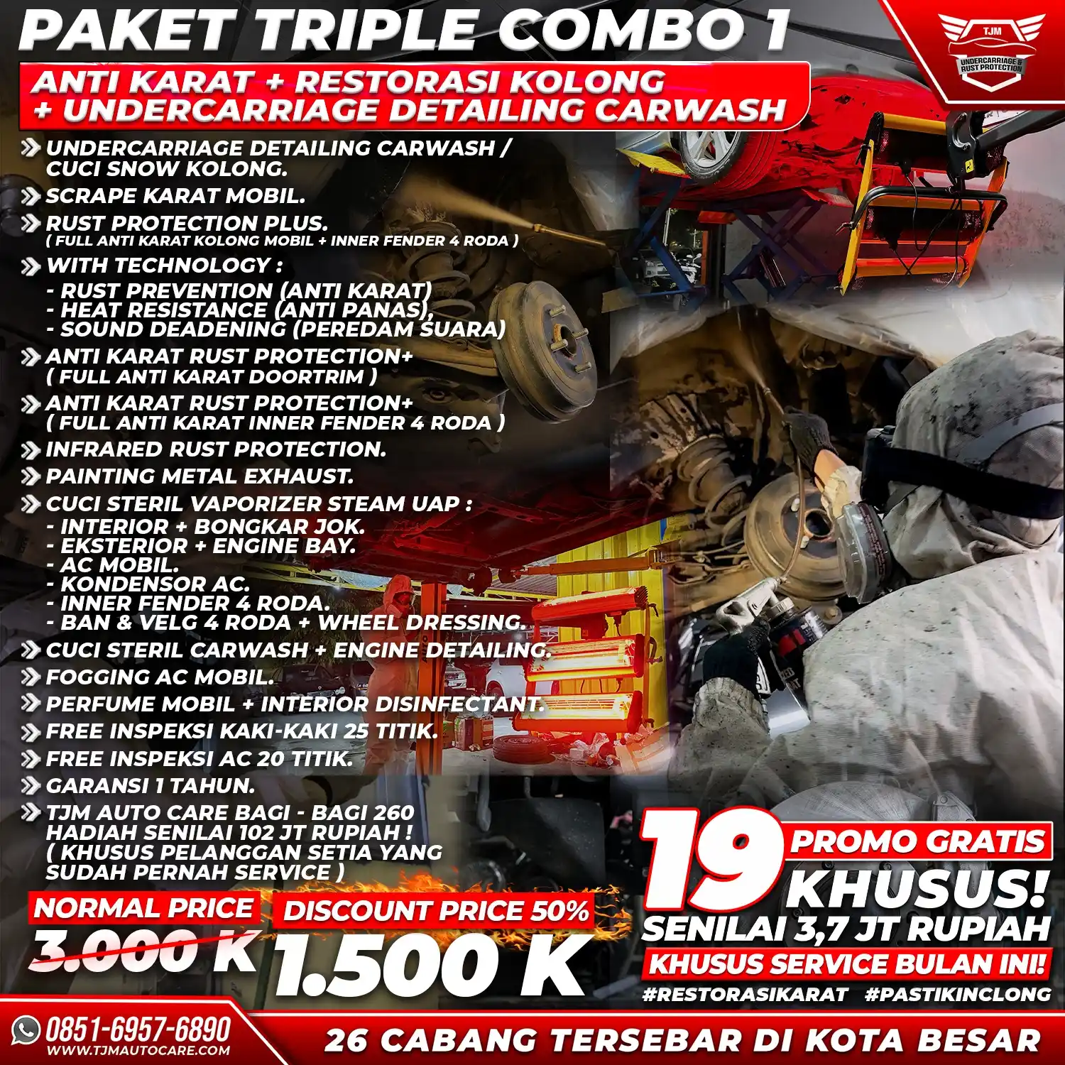 Paket Triple Combo 1 - Anti Karat + Restorasi Kolong + Undercarriage Detailing Carwash